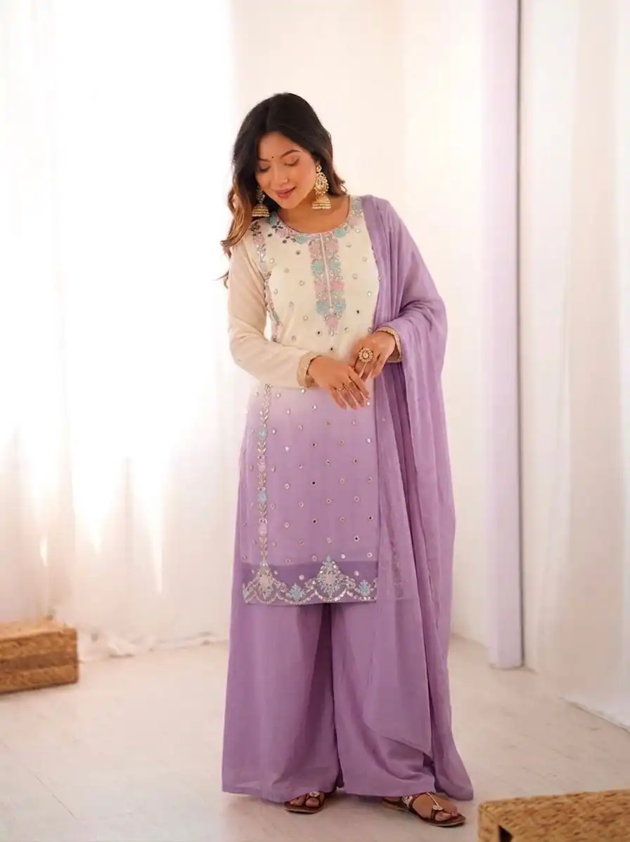 Amazing Lavender Faux Georgette Embroider Work Salwar Suit
