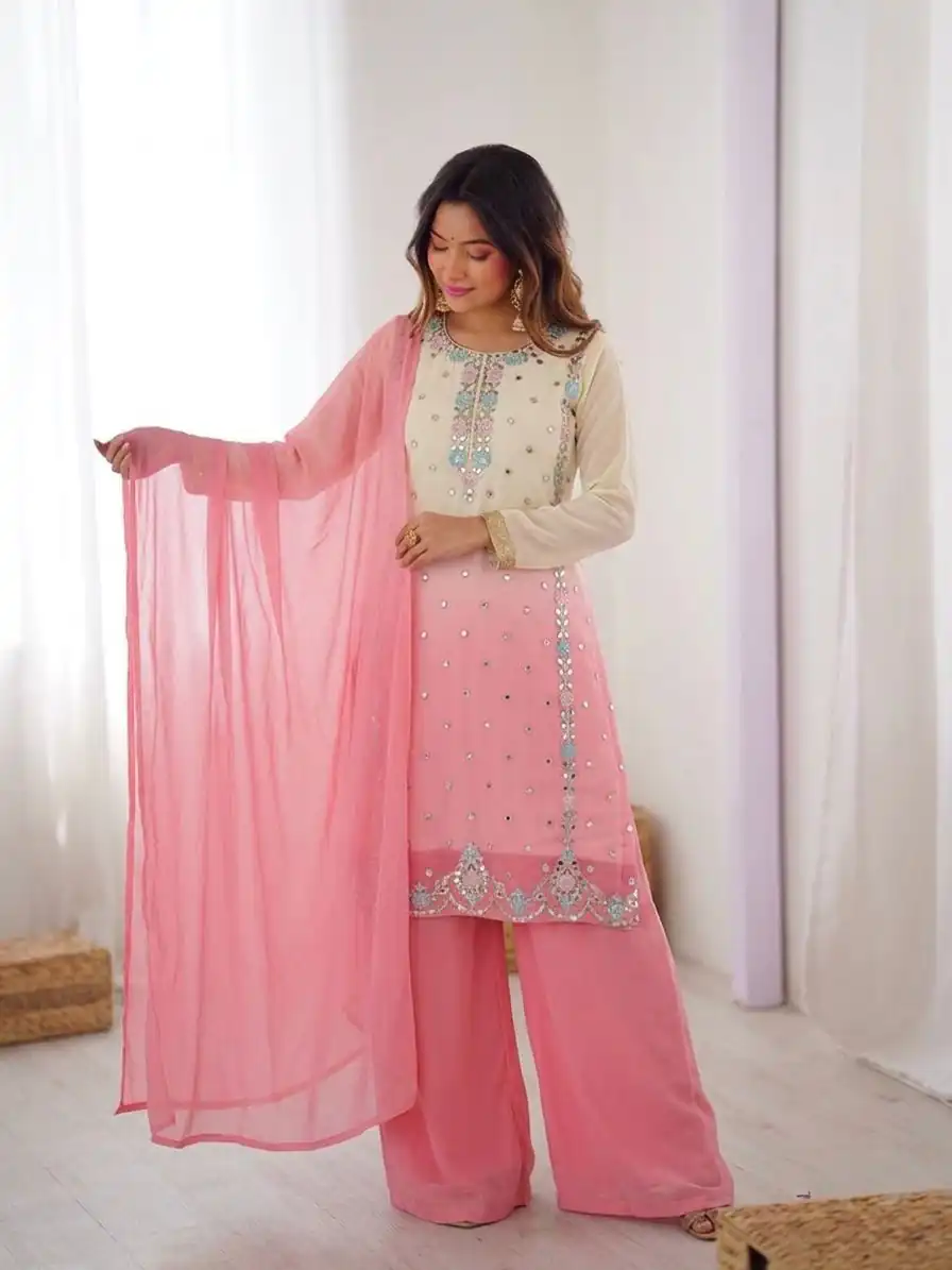 Amazing Pink Faux Georgette Embroider Work Salwar Suit - Image 3