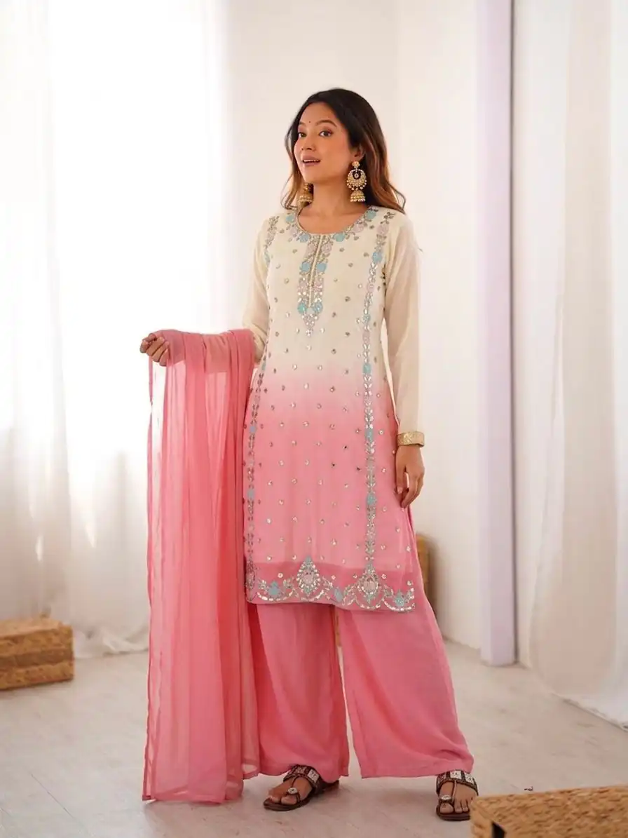 Amazing Pink Faux Georgette Embroider Work Salwar Suit - Image 4