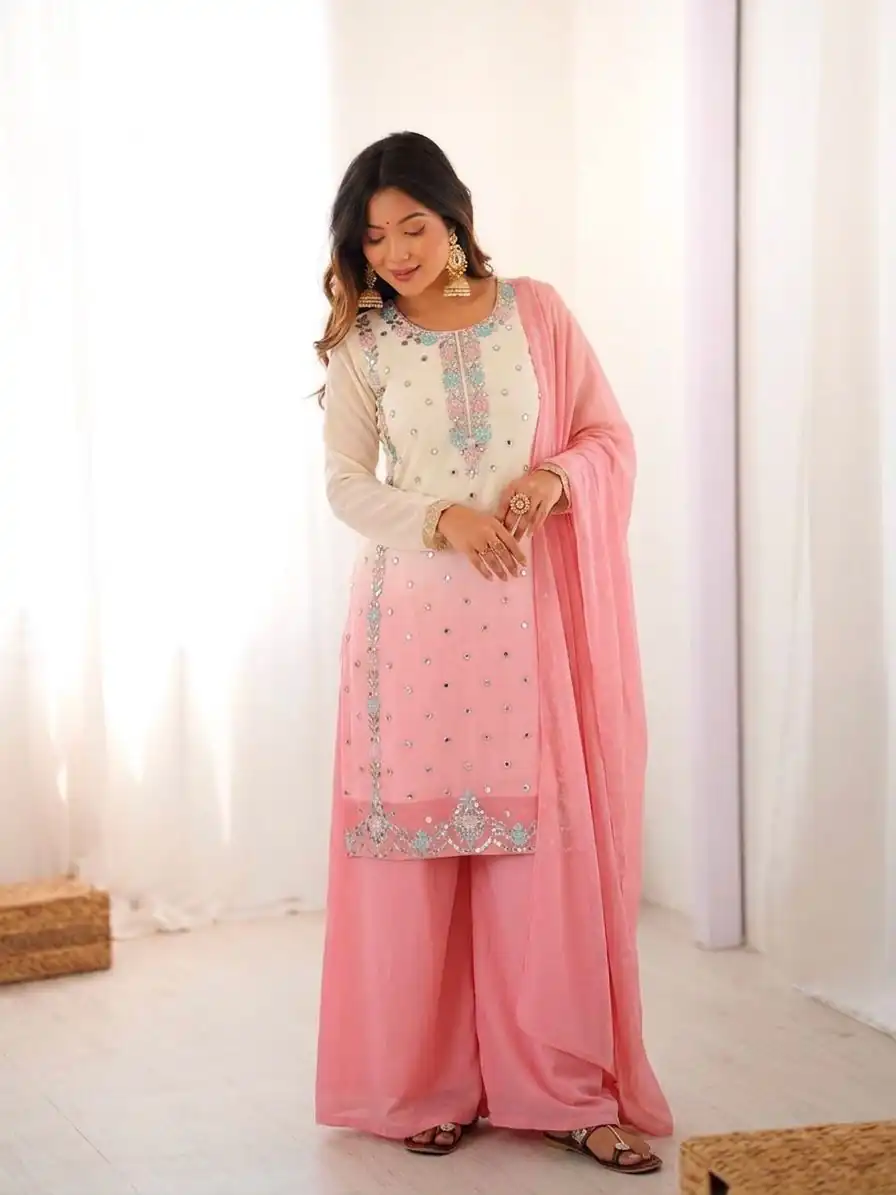 Amazing Pink Faux Georgette Embroider Work Salwar Suit - Image 2