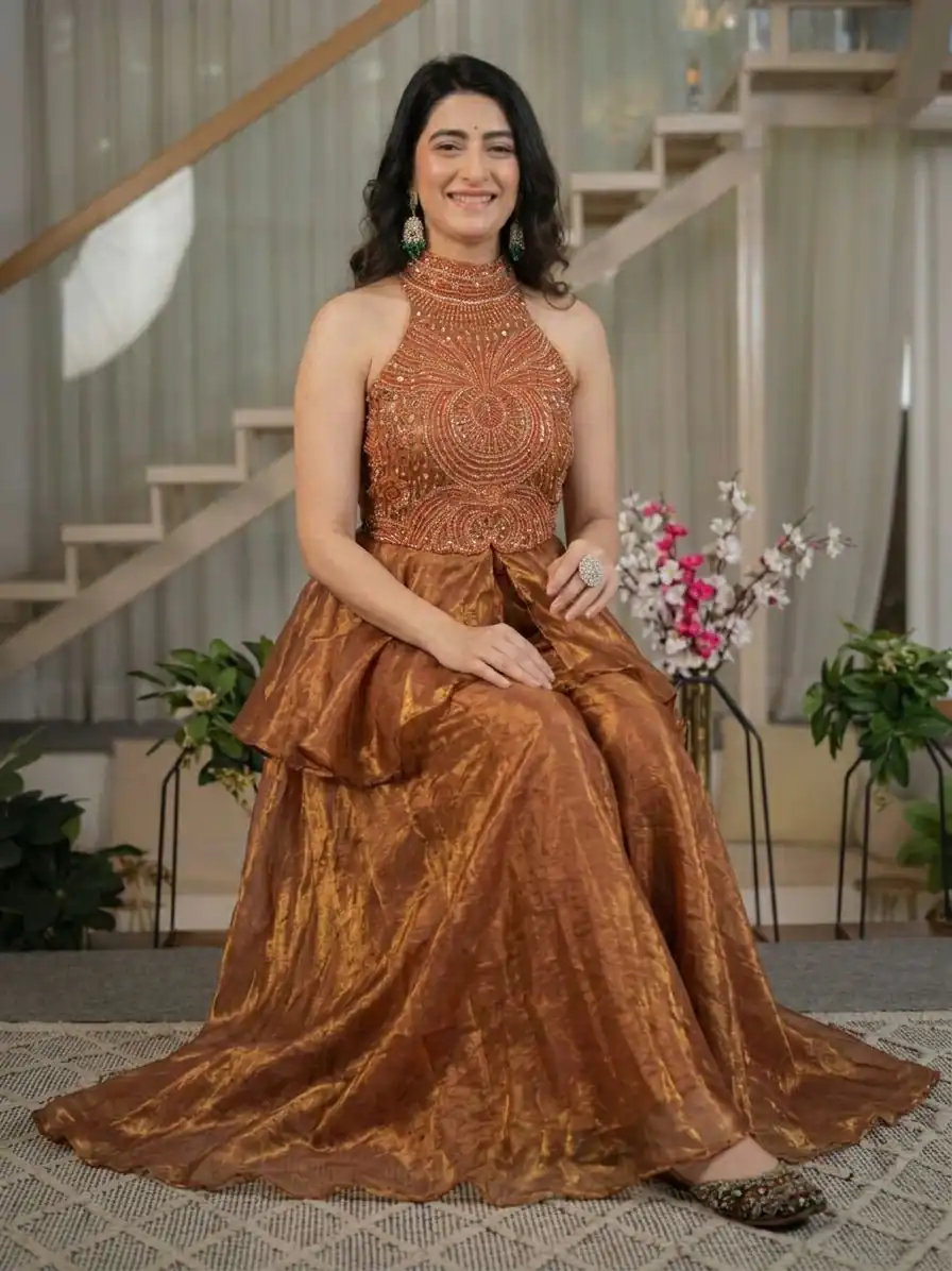 Attractive Rust Fandy Silk Bids Hand Work Salwar Suit - Image 5