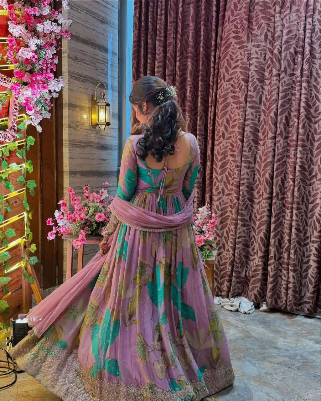 Beautiful Pink Fox Georgette Embroidery Work Gown - Image 5