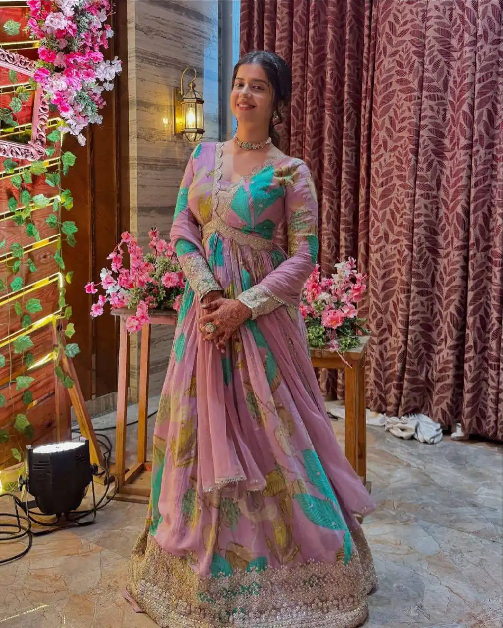 Beautiful Pink Fox Georgette Embroidery Work Gown - Image 4