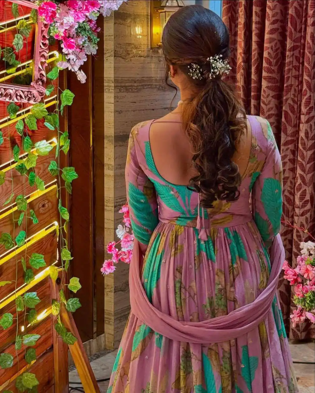 Beautiful Pink Fox Georgette Embroidery Work Gown - Image 3
