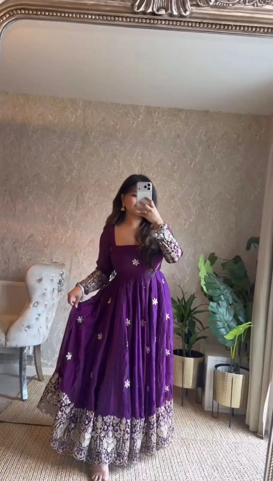 Beautiful Purple Fendy Silk Thread Work Anarkali Suit - Image 3