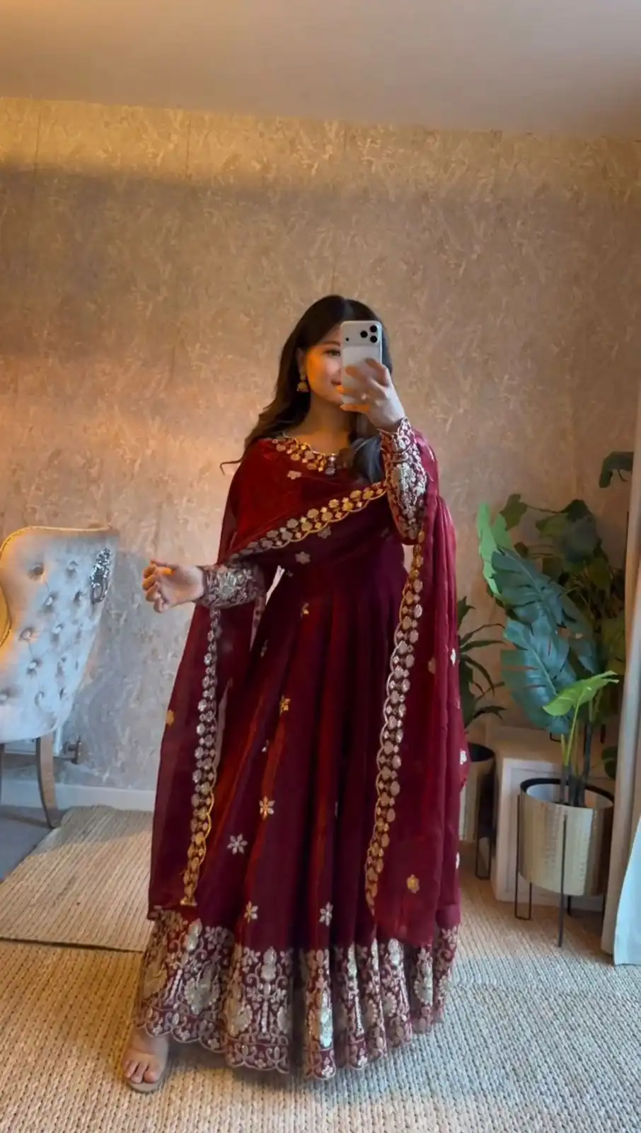 Beautiful Red Fendy Silk Thread Work Anarkali Suit - Image 3