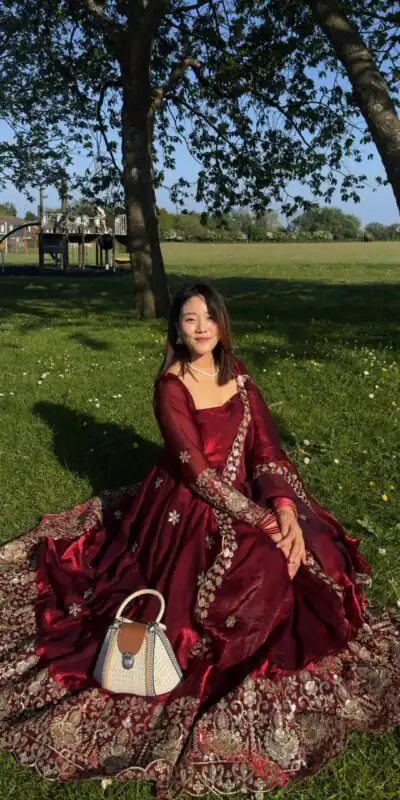 Alternative view of Beautiful Red Fendy Silk Thread Work Anarkali Suit