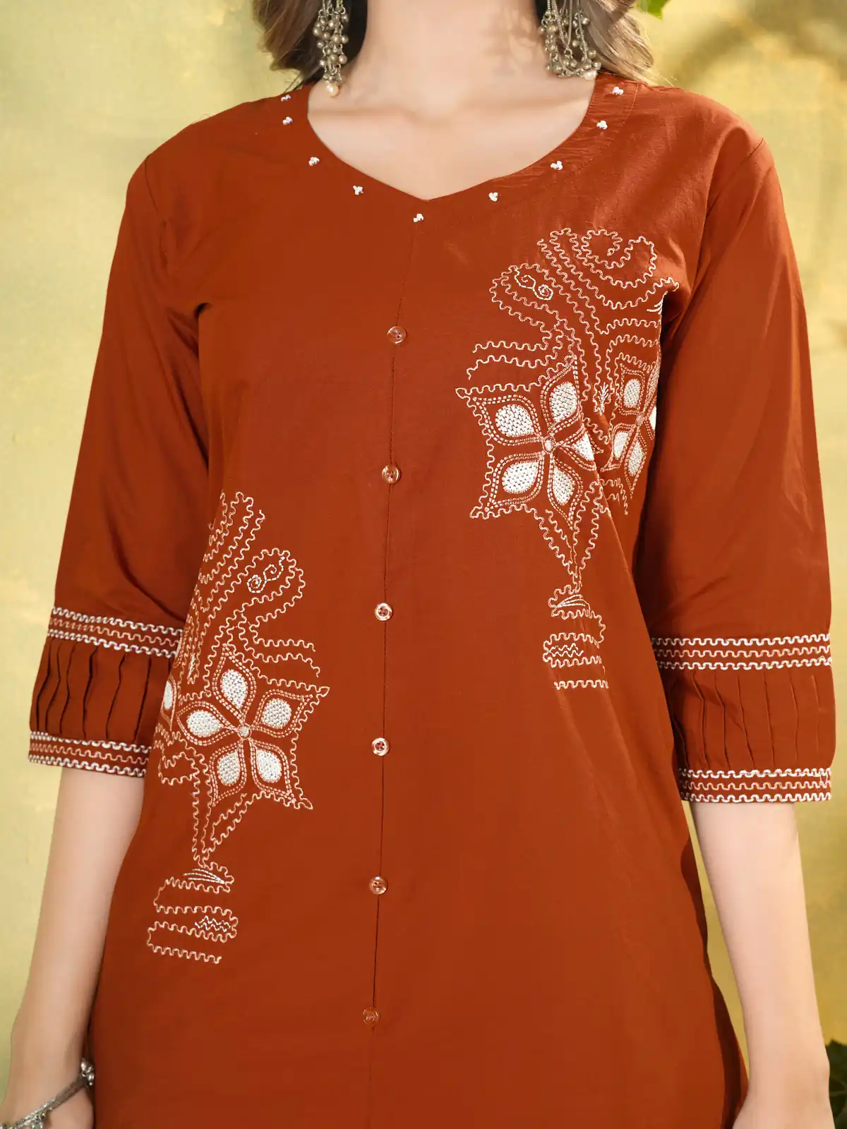 Beautiful Rust Pure Cotton Multi Thread Work Kurti - Image 3