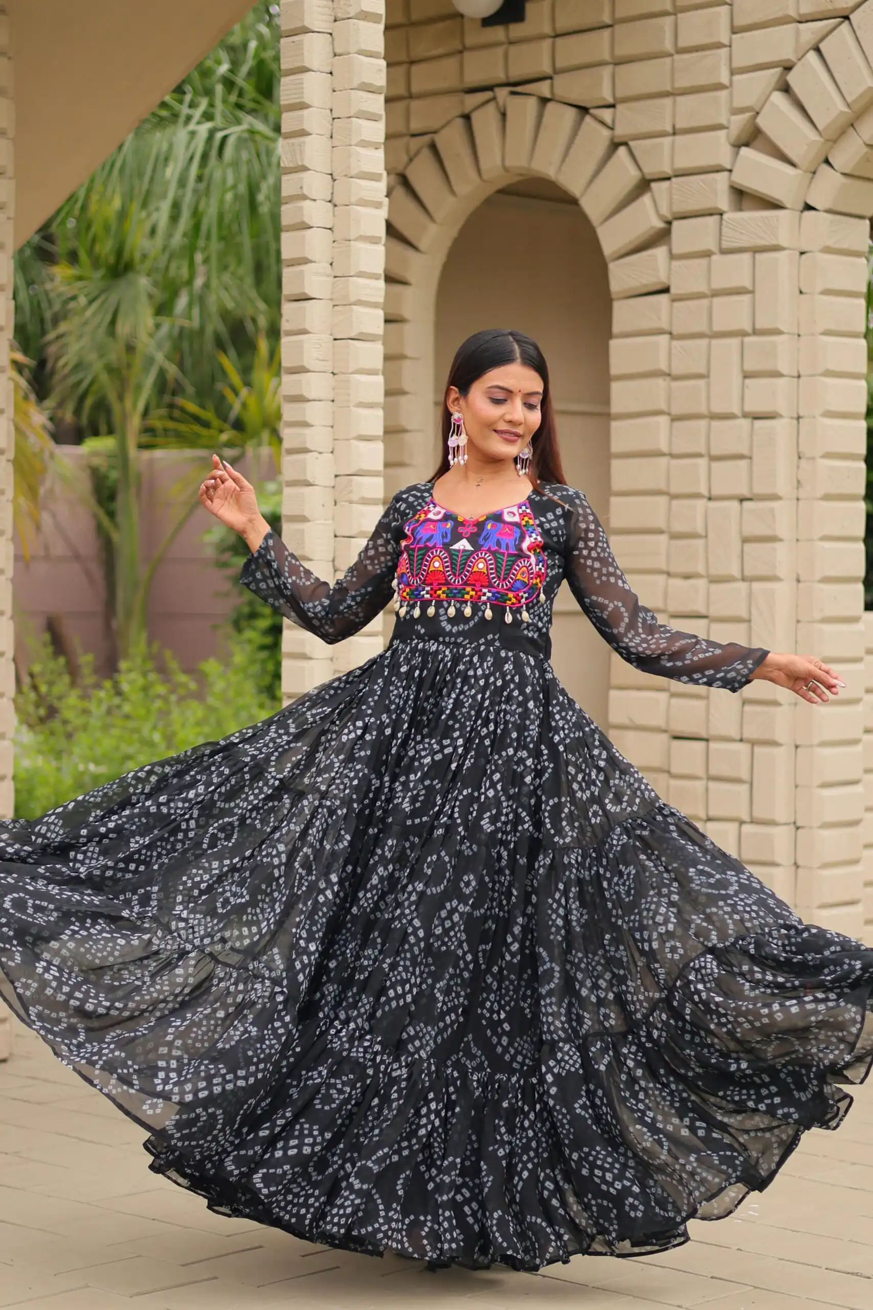 Classic Black Faux Georgette Embroidery Work Gown - Image 5
