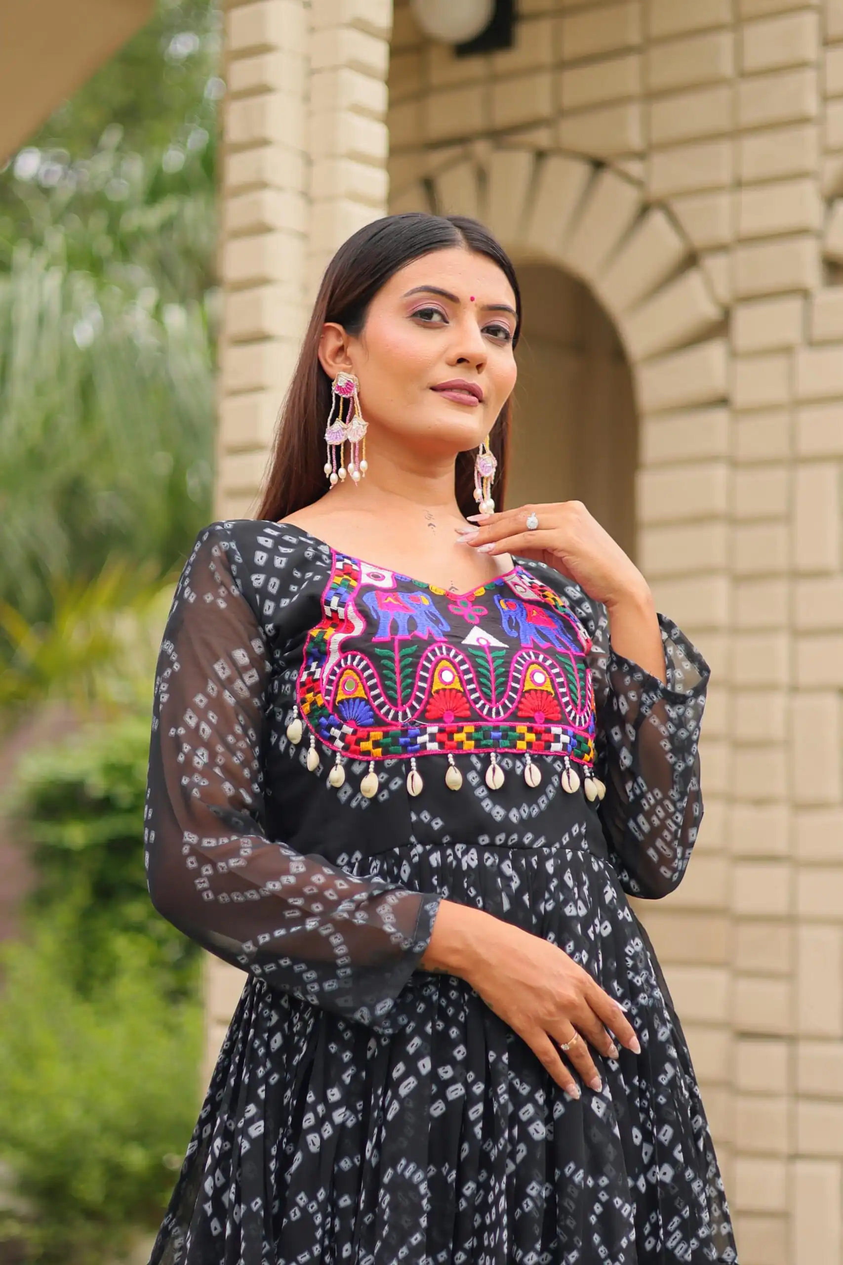 Classic Black Faux Georgette Embroidery Work Gown - Image 2