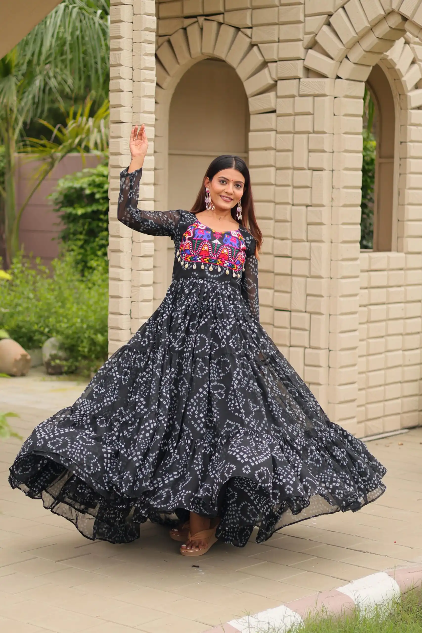 Classic Black Faux Georgette Embroidery Work Gown - Image 6