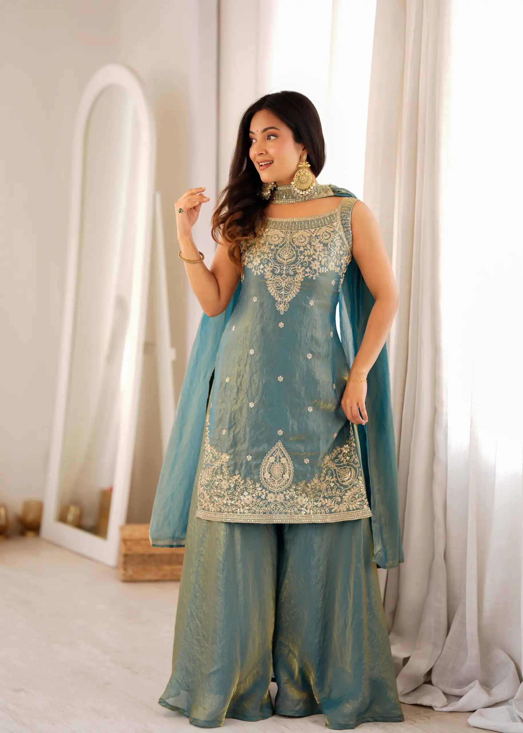 Classic Blue Soft Fendy Silk Sequence Work Salwar Suit