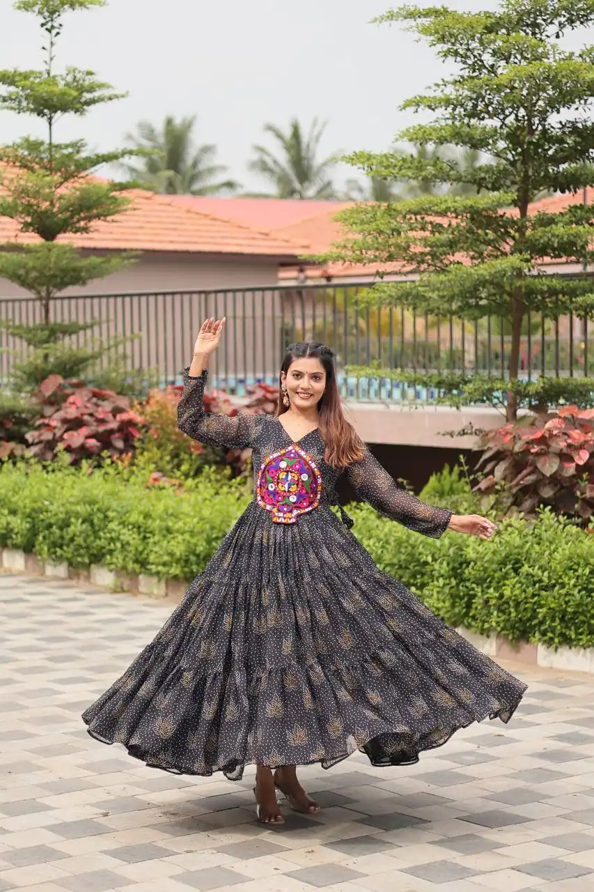 Cool Black Faux Georgette Gamathi Work Gown