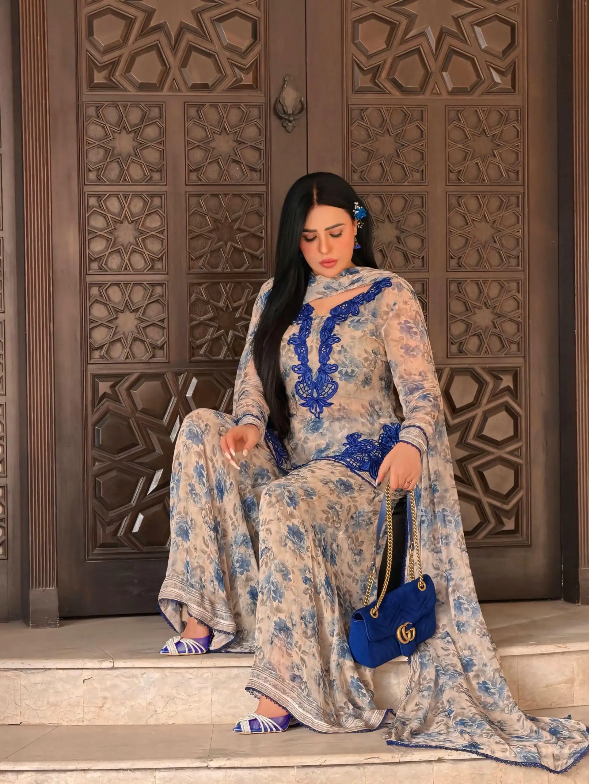 Cool Cream Faux Georgette Embroider Work Salwar Suit - Image 6
