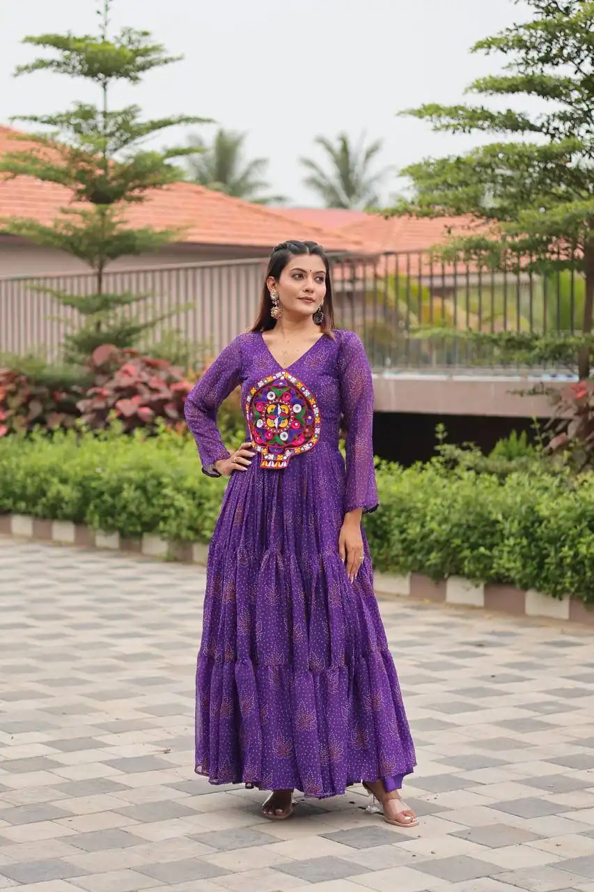 Cool Purple Faux Georgette Gamathi Work Gown - Image 2