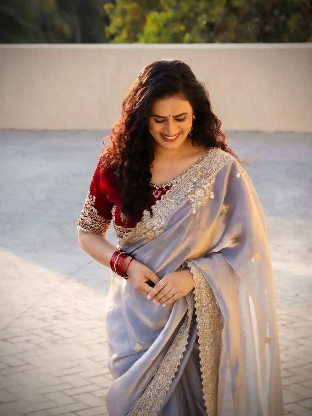 Elegant Lavender Fendy Satin Embroidery Work Saree - Image 2
