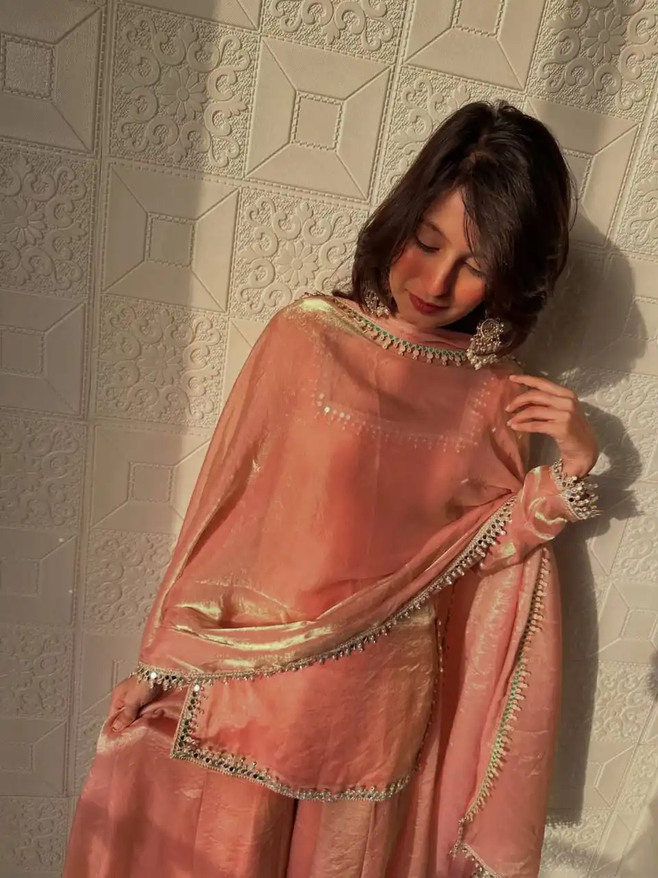 Elegant Peach Fandy Silk Embroidery Work Salwar Suit - Image 2
