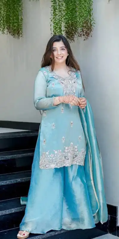 Alternative view of Fancy Blue Fandy Satin Embroidery Work Salwar Suit