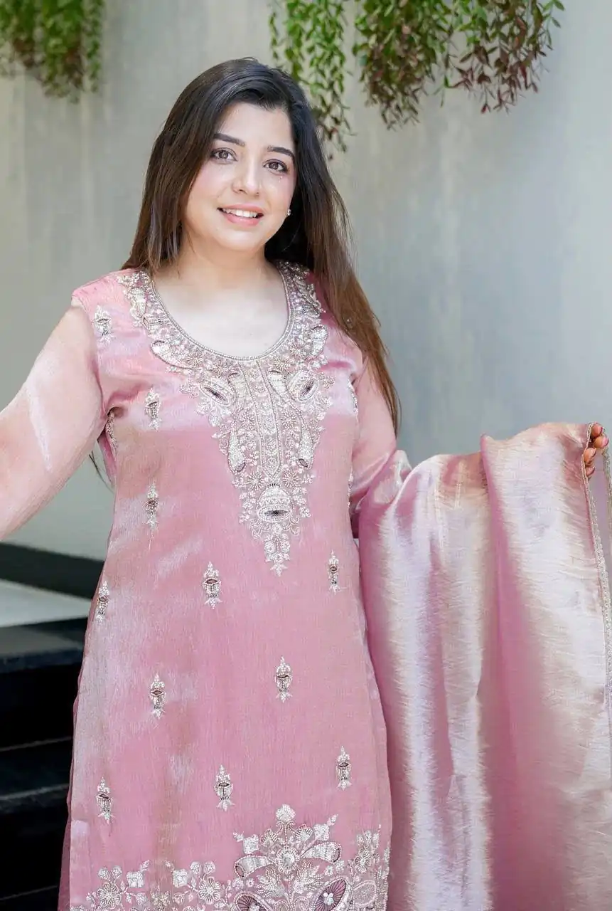 Fancy Pink Fandy Satin Embroidery Work Salwar Suit - Image 2