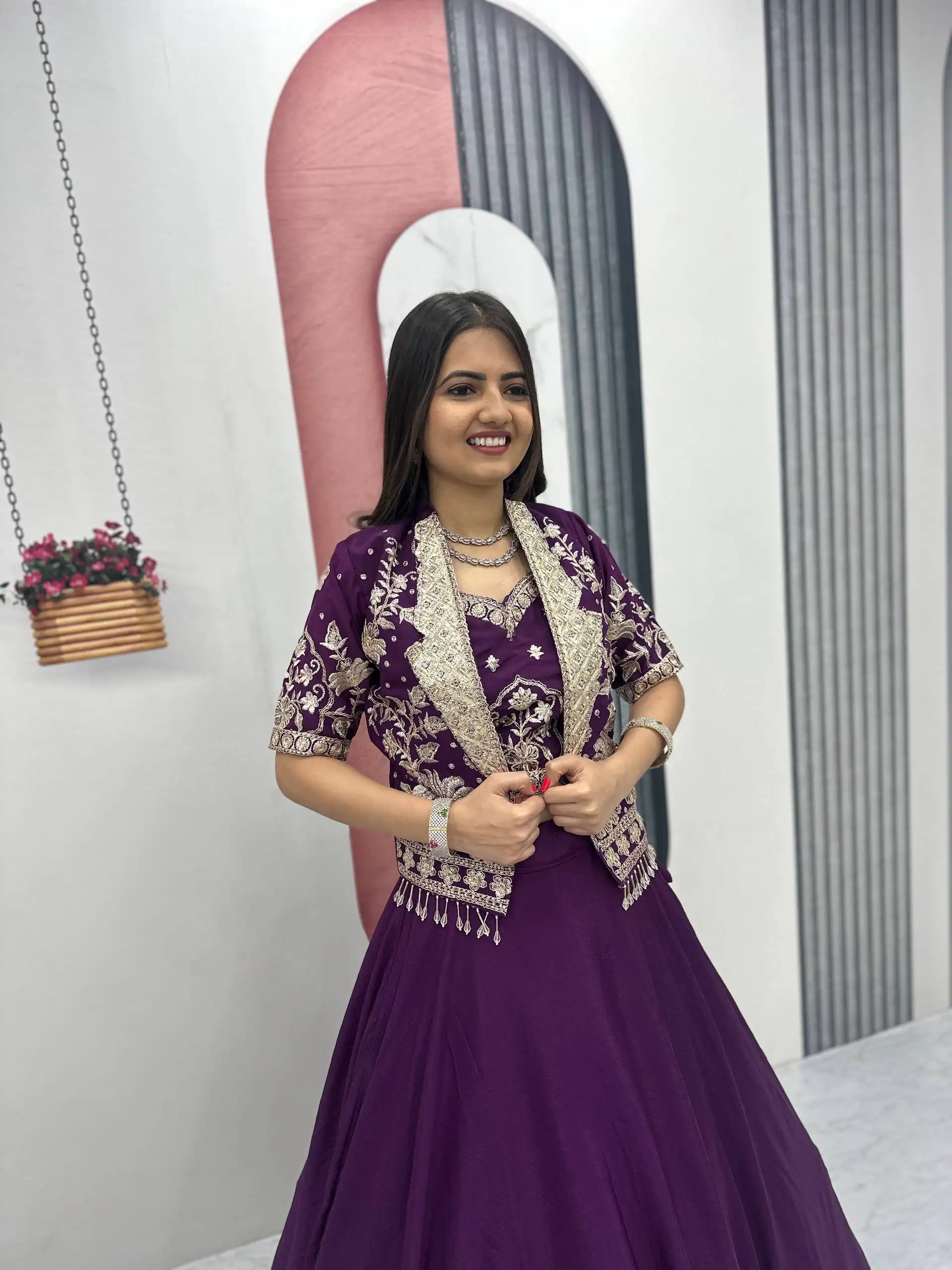 Fancy Purple Chinon Embroidery Work Lehenga Choli - Image 6