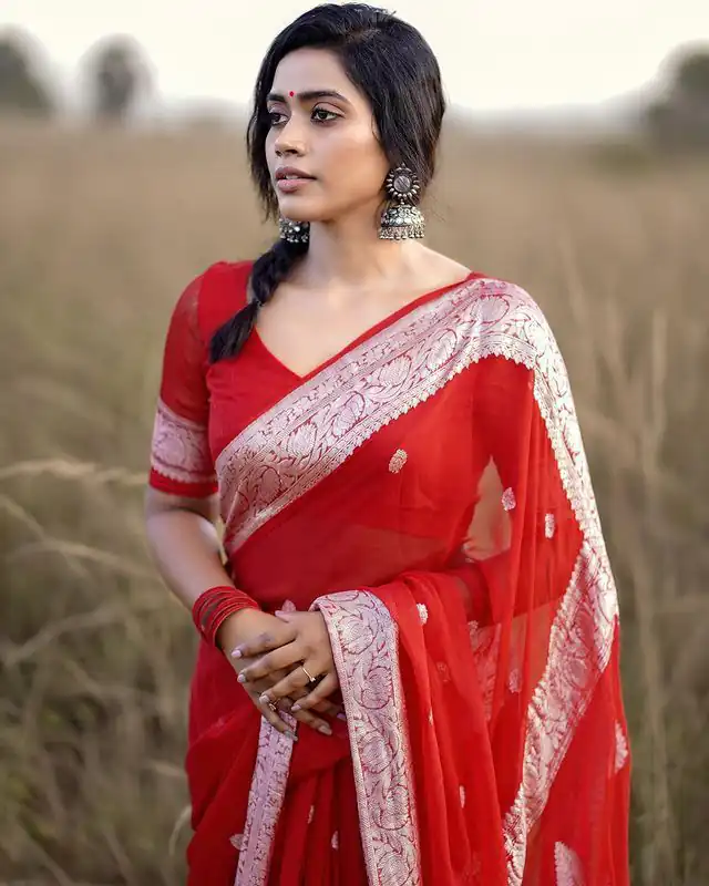Fancy Red Soft Lilan Slab Jacquard Work Saree - Image 2