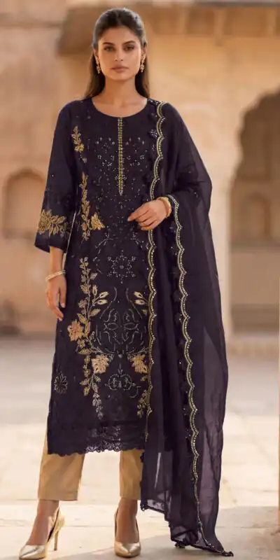 Fancy Wine Crunchy Embroidery Work Salwar Suit
