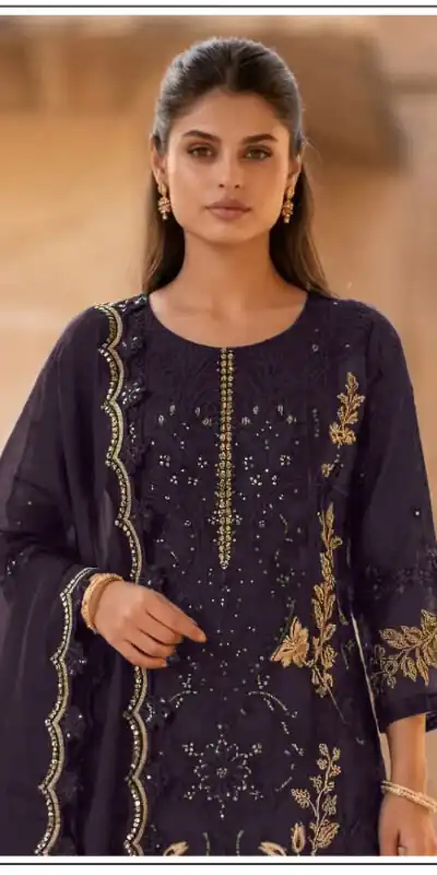 Alternative view of Fancy Wine Crunchy Embroidery Work Salwar Suit