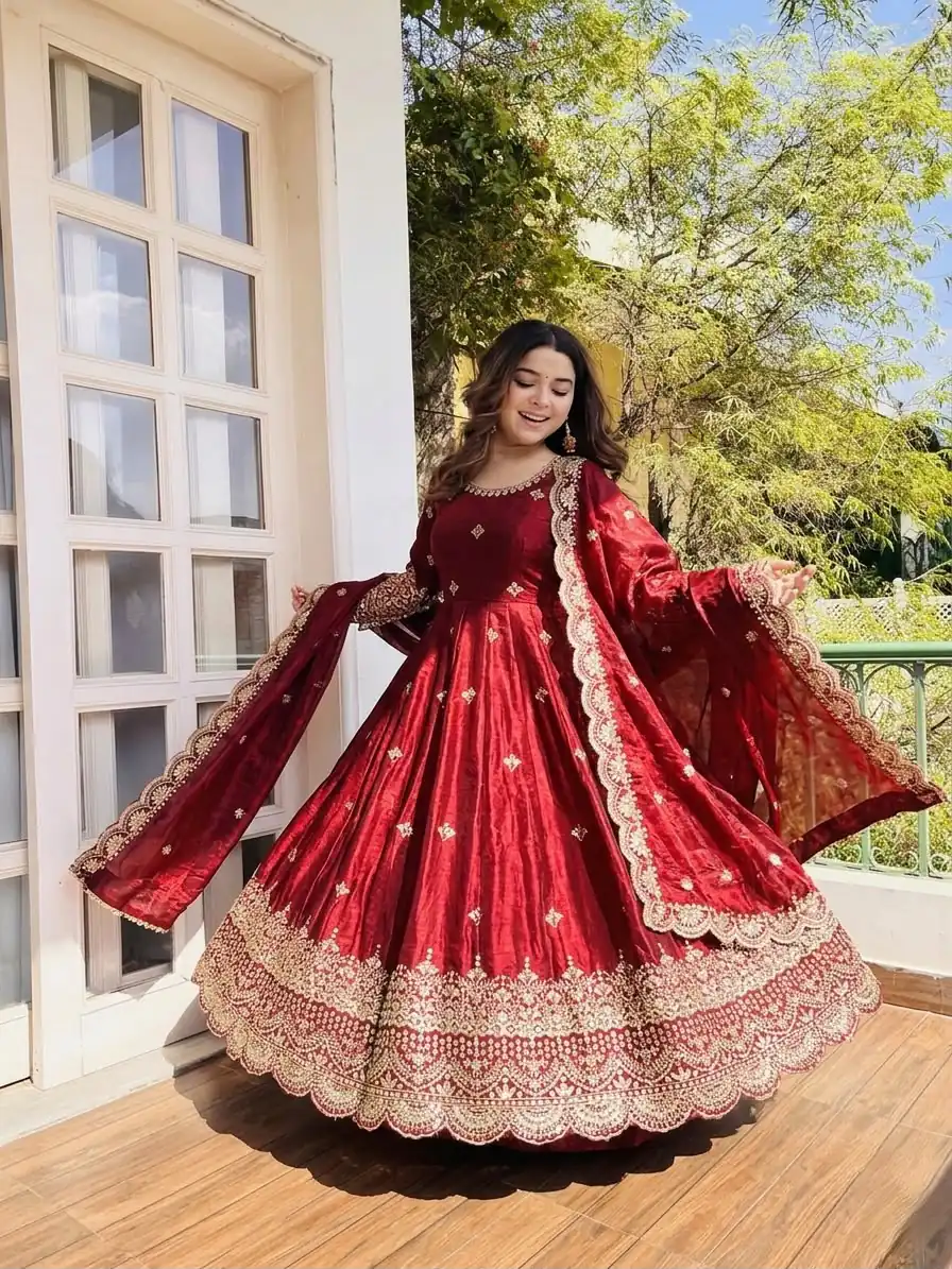 Gorgeous Red Fendy Silk Embroidery Work Salwar Suit - Image 9