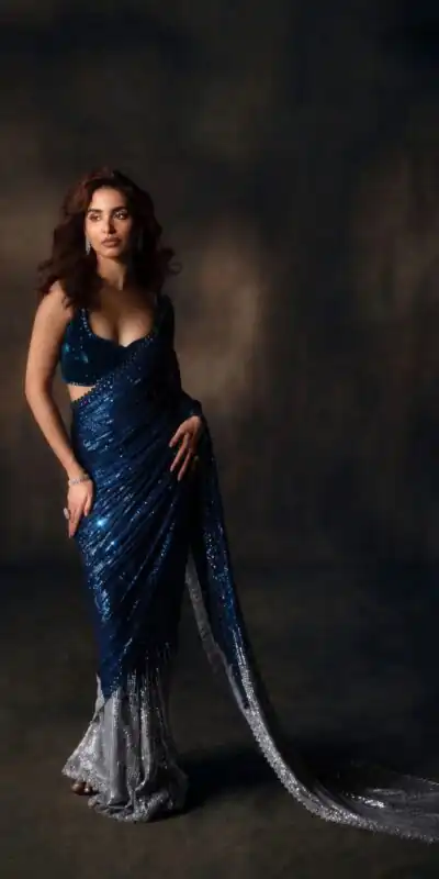 Magical Blue Georgette Embroidery Lace Work Saree
