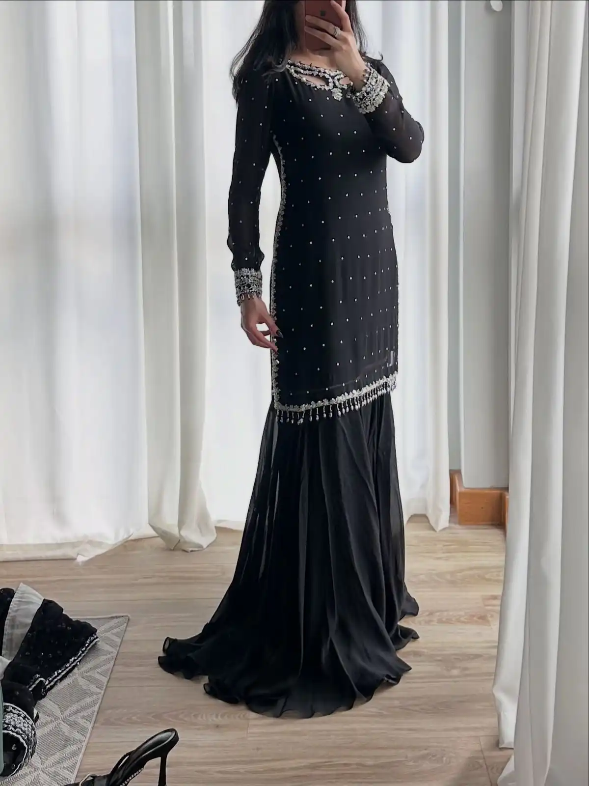 Perfect Black Faux Georgette Embroidery Work Salwar Suit - Image 3