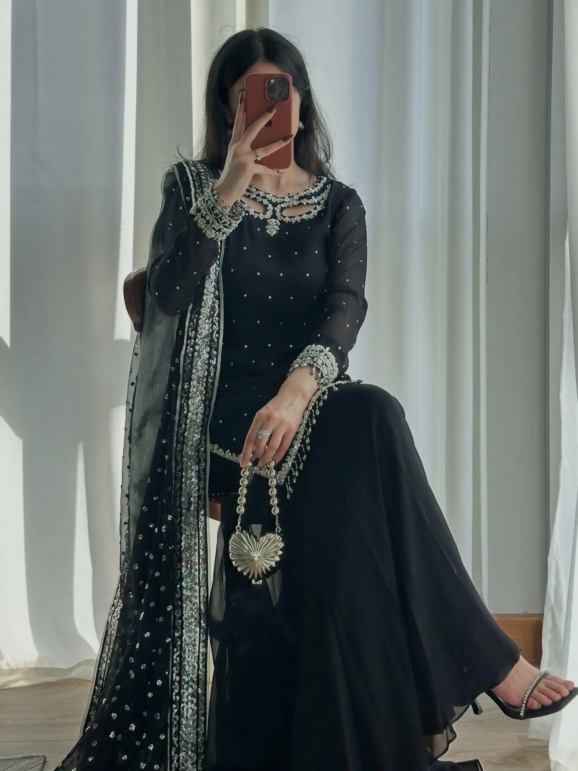 Perfect Black Faux Georgette Embroidery Work Salwar Suit