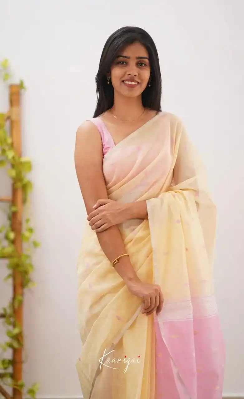 Perfect Cream Soft Lilan Slab Weaving Work Saree - Image 4