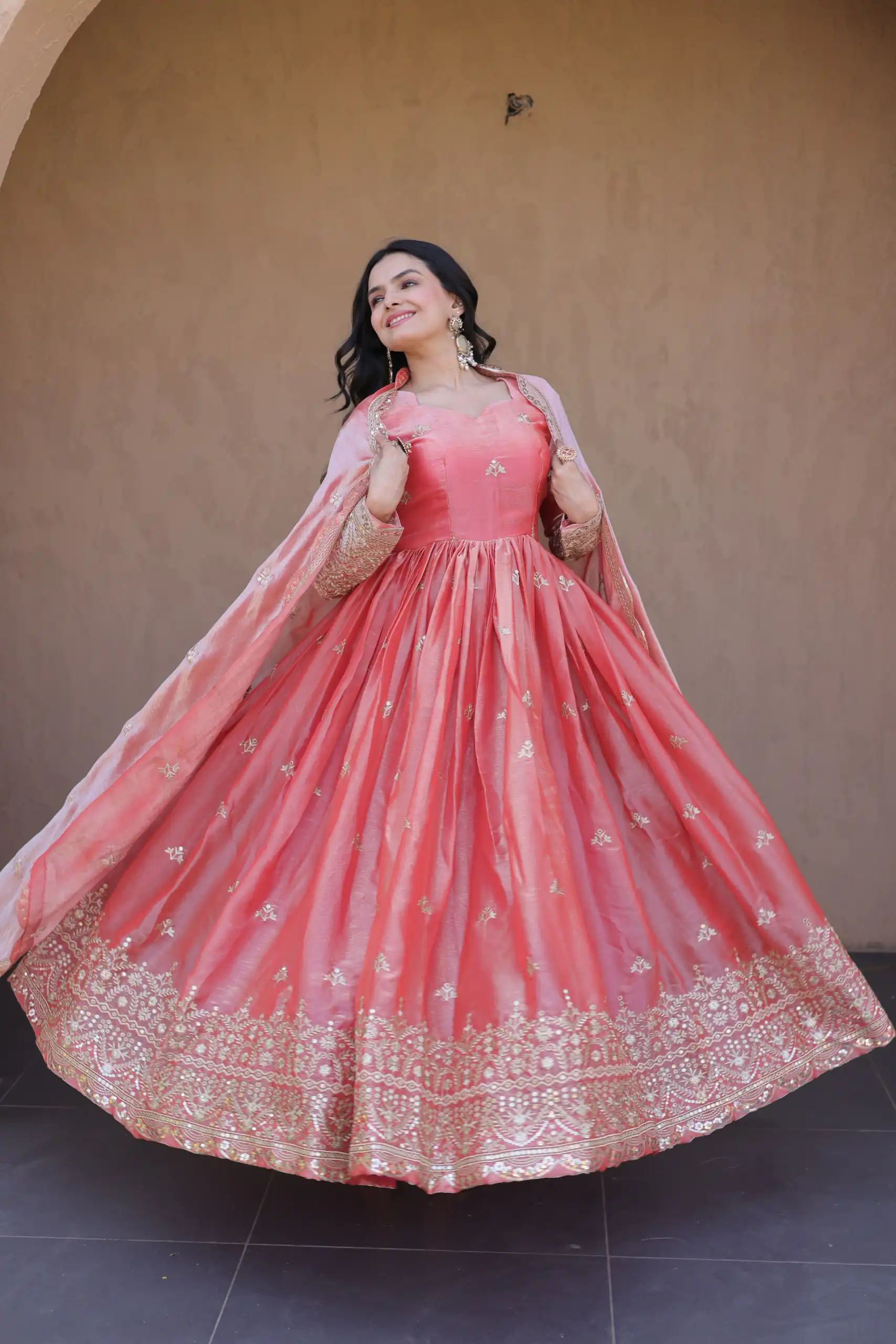 Perfect Gajri Fendi Silk Embroidery Zari Work Gown - Image 2