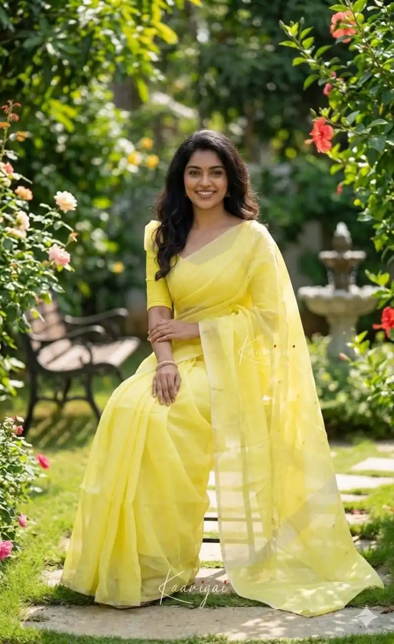 Perfect Lime Yellow Soft Lilan Slab Weaving Work Saree - Image 3