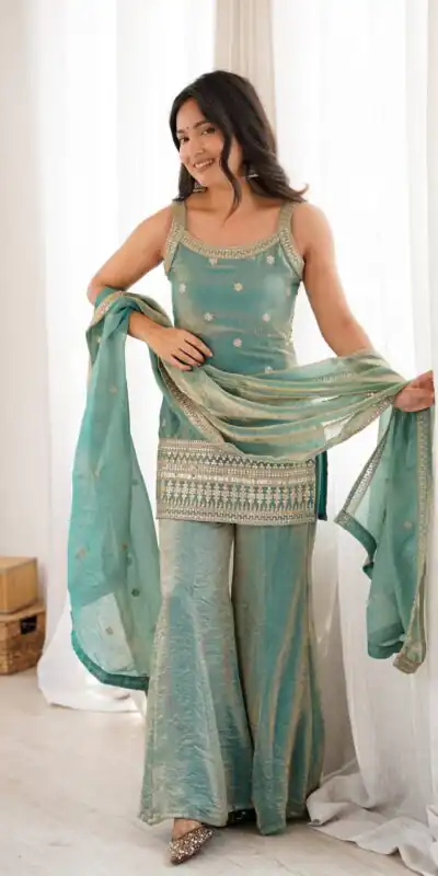 Alternative view of Perfect Sea Green Fendy Silk Sequence Work Salwar Suit