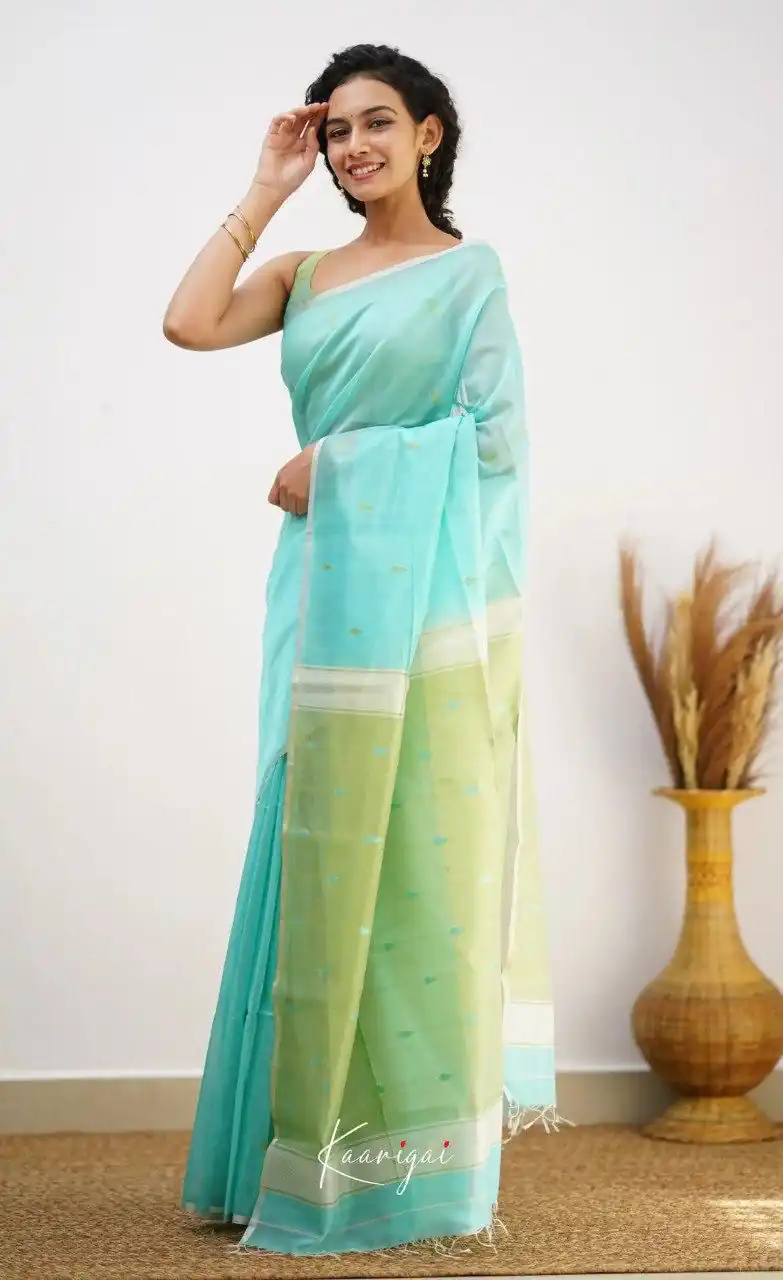 Perfect Sky Blue Soft Lilan Slab Weaving Work Saree - Image 2