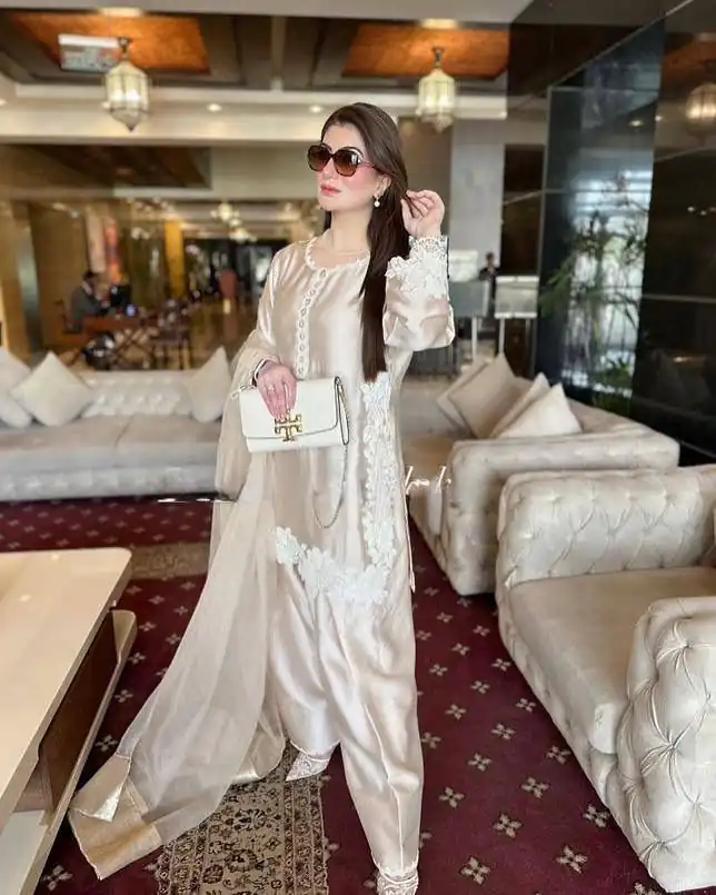 Pretty Cream Natural Silk Embroidery Work Salwar Suit - Image 3