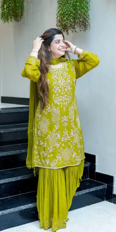 Alternative view of Pretty Green Faux Georgette Embroidery Work Salwar Suit
