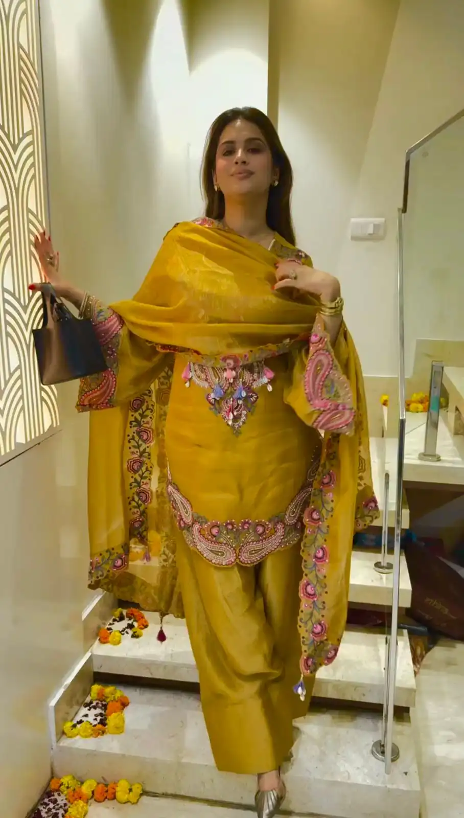 Pretty Mustered Georgette Embroidery Work Salwar Suit - Image 4
