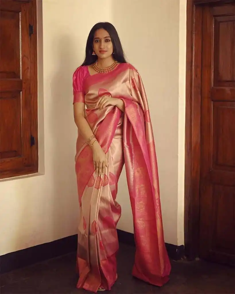 Pretty Pink Soft Lichi Silk Jacquard Work Saree