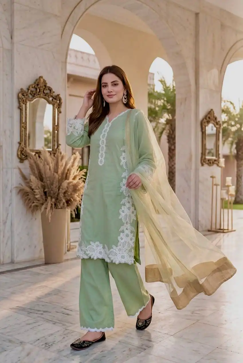 Pretty Pista Natural Silk Embroidery Work Salwar Suit - Image 2