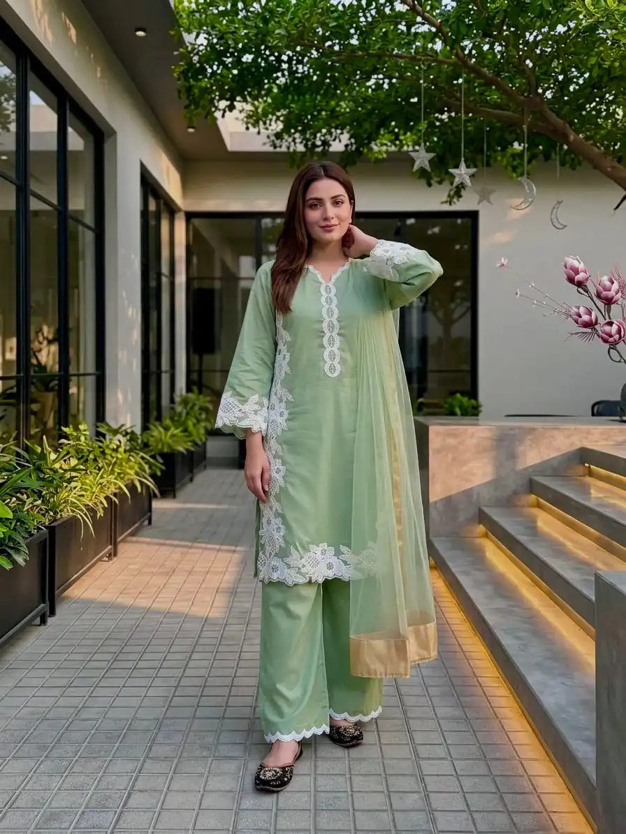 Pretty Pista Natural Silk Embroidery Work Salwar Suit