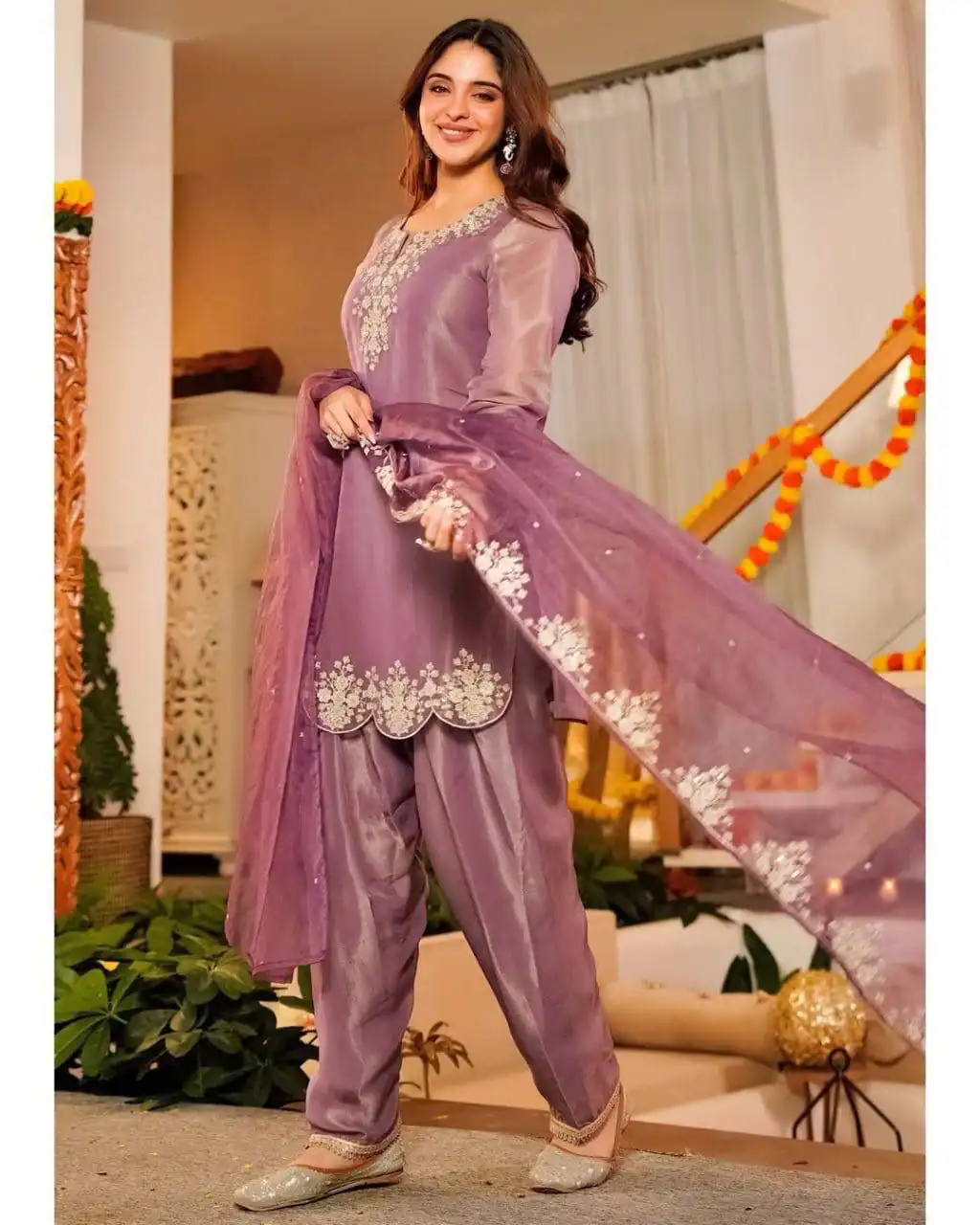 Pretty Purple Fandy Satin Embroidery Work Salwar Suit