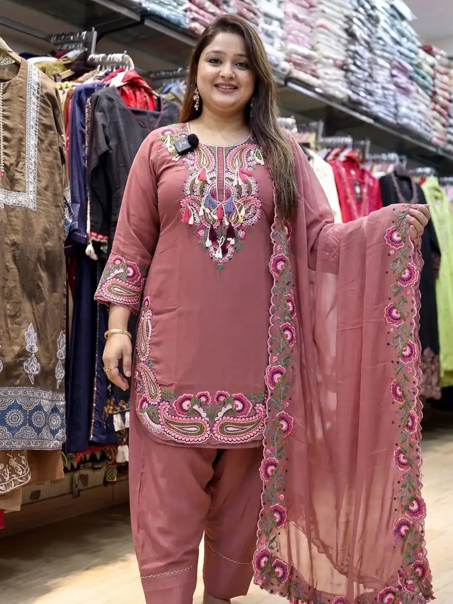 Pretty Rust Georgette Embroidery Work Salwar Suit - Image 4