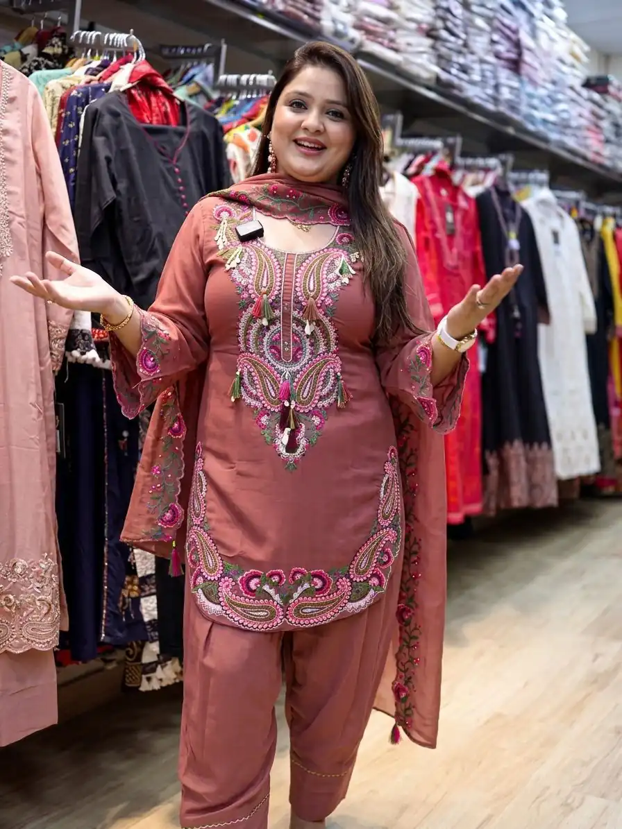 Pretty Rust Georgette Embroidery Work Salwar Suit - Image 2