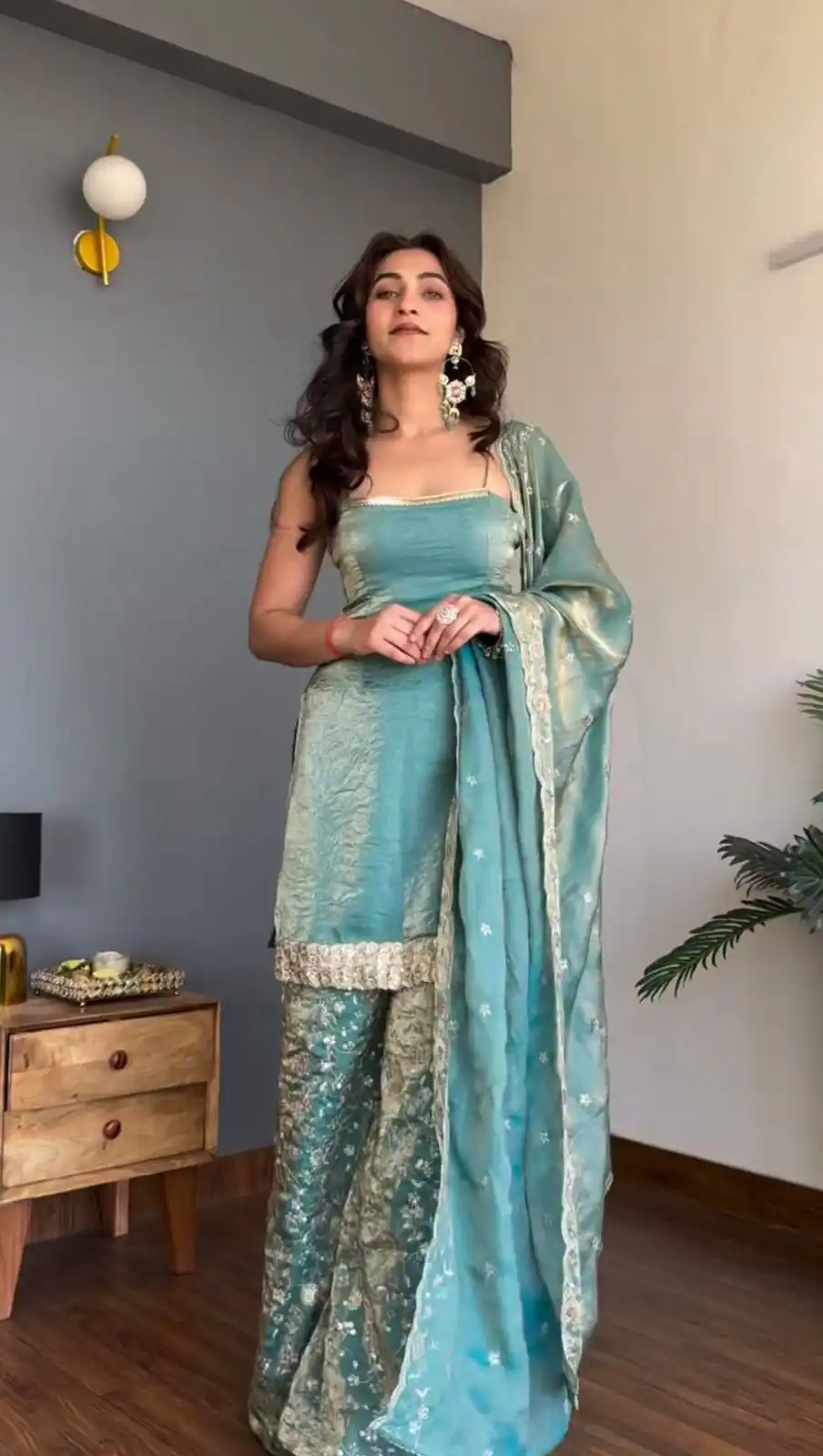 Solid Blue Fendy Sequence Work Salwar Suit