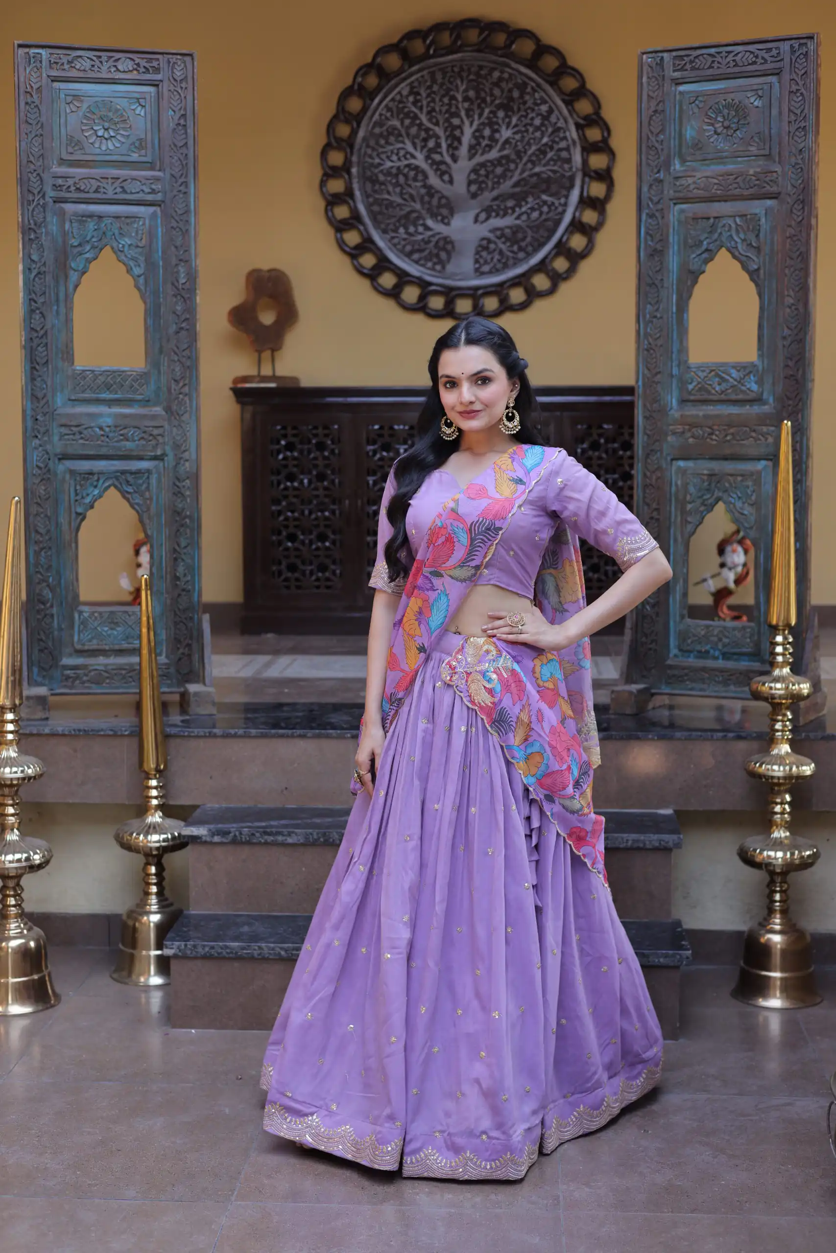 Solid Lavender Cosmos Silk Zari Embroidery Work Lehenga Choli - Image 3