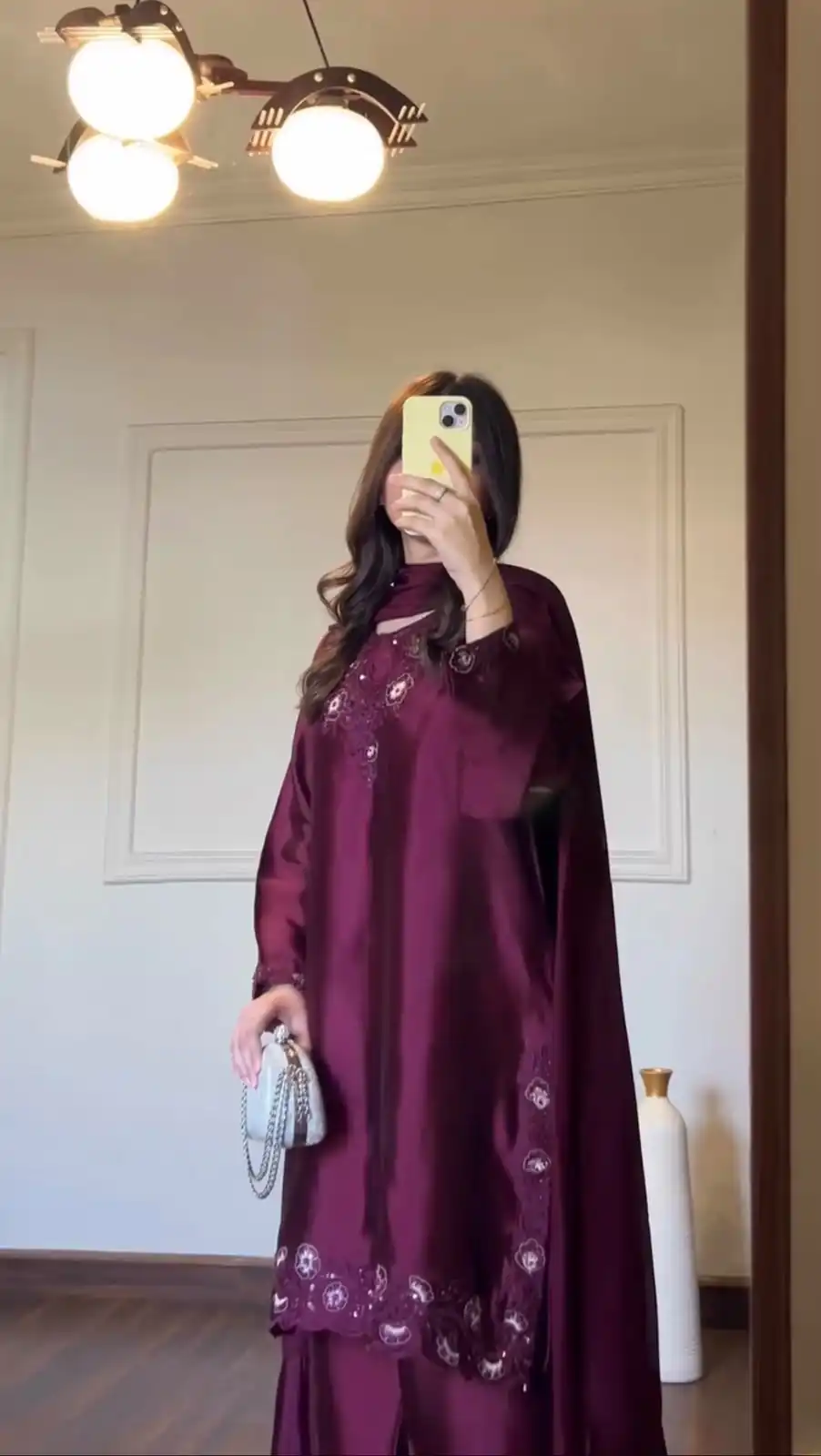 Solid Wine American Silk Sequence Work Salwar Suit
