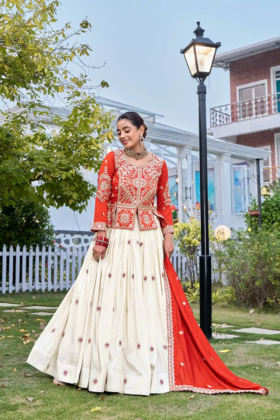 Special Orange Vichitra Thread Work Lehenga Choli