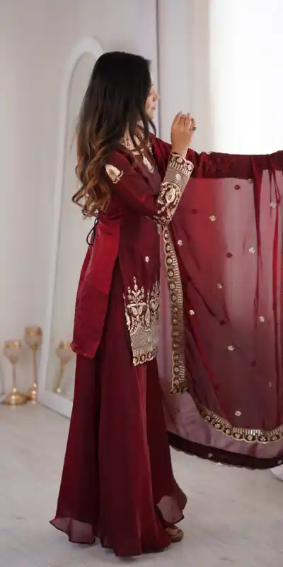 Alternative view of Stunning Maroon Fendy Silk Embroidery Work Salwar Suit